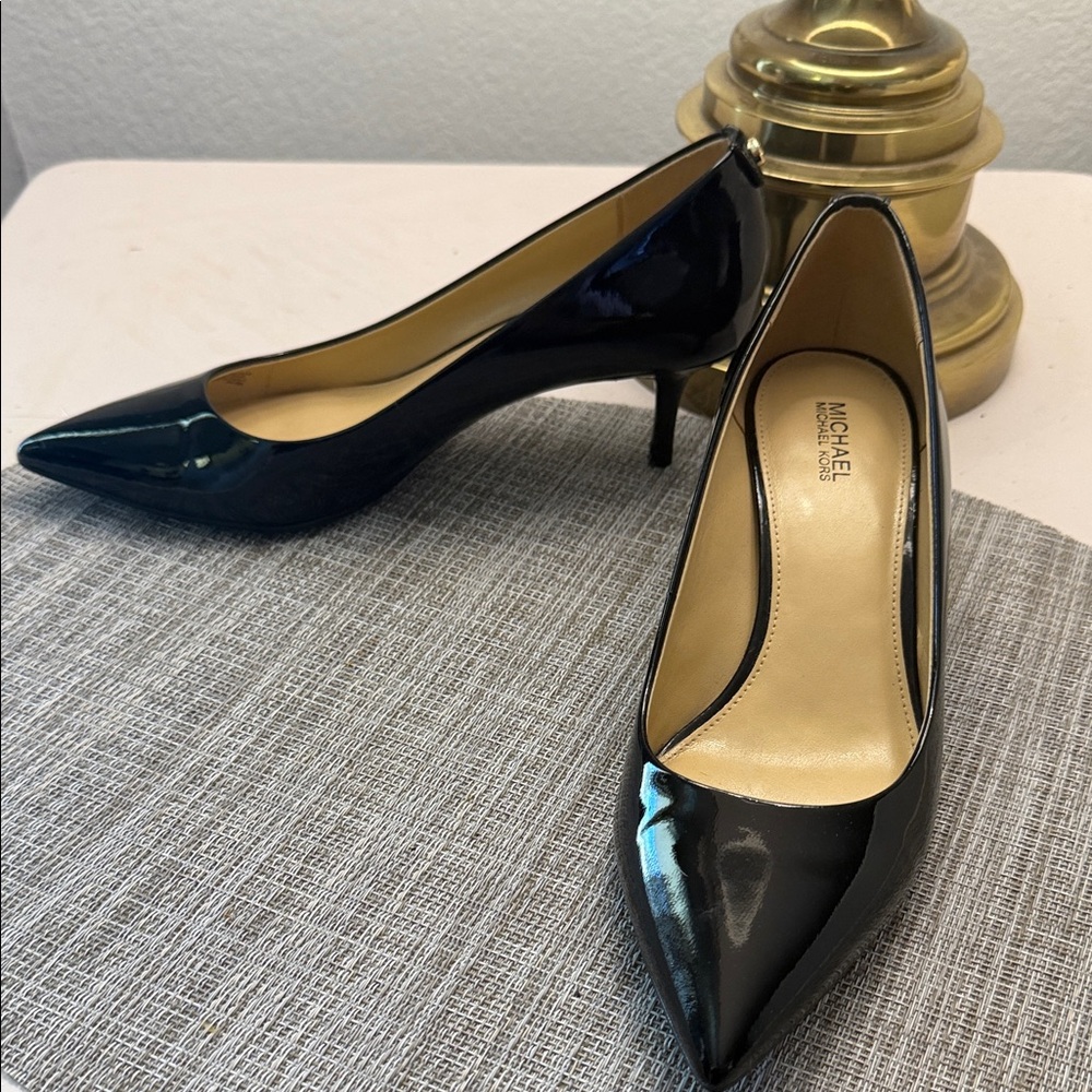 MICHAEL Michael Kors Black Patent Pointed Toe Kitten Heels